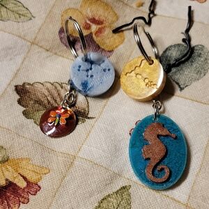 Pisces & Saggitarius Handcrafted Resin Seahorse and Floral Key Chains